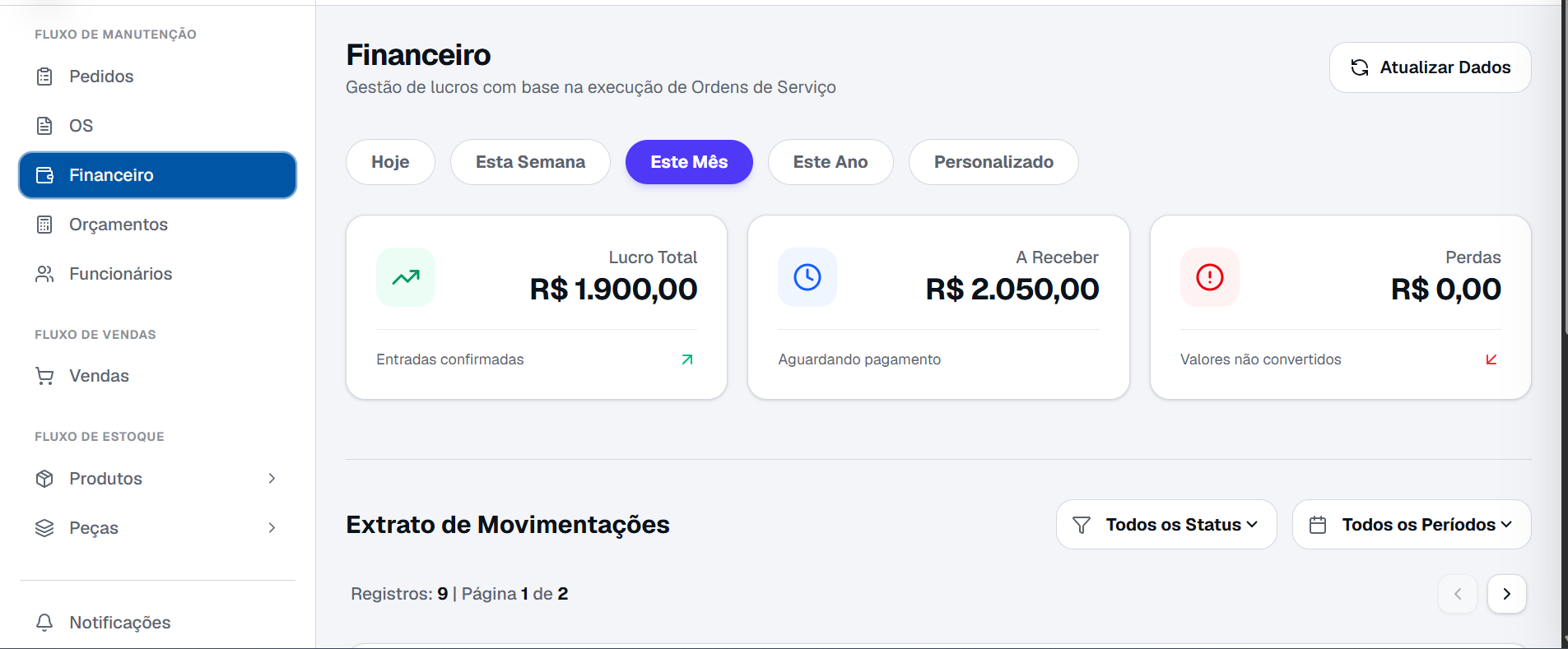Interface de Gestão Financeira OS