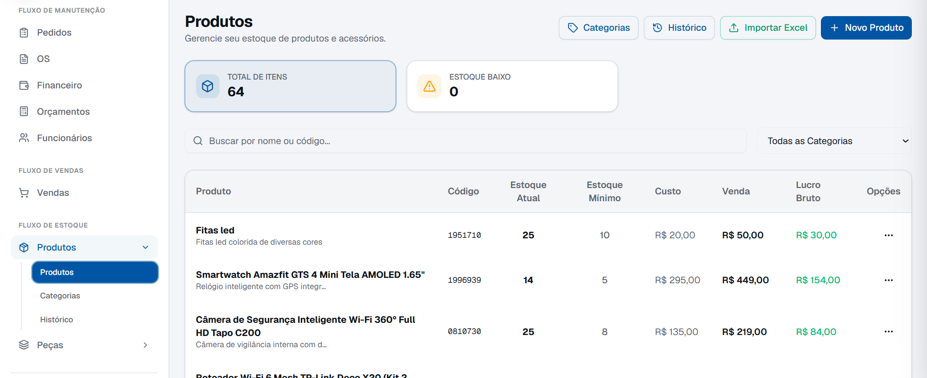 Interface de Estoque de Produtos